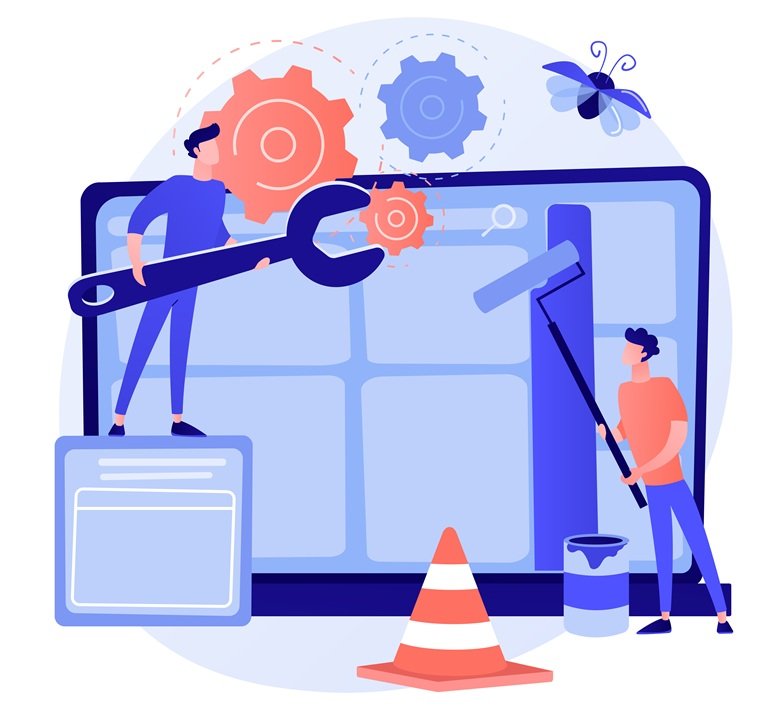 Website maintenance abstract concept vector illustration. Website service, webpage seo maintenance, web design, corporate site professional support, security analysis, update abstract metaphor.